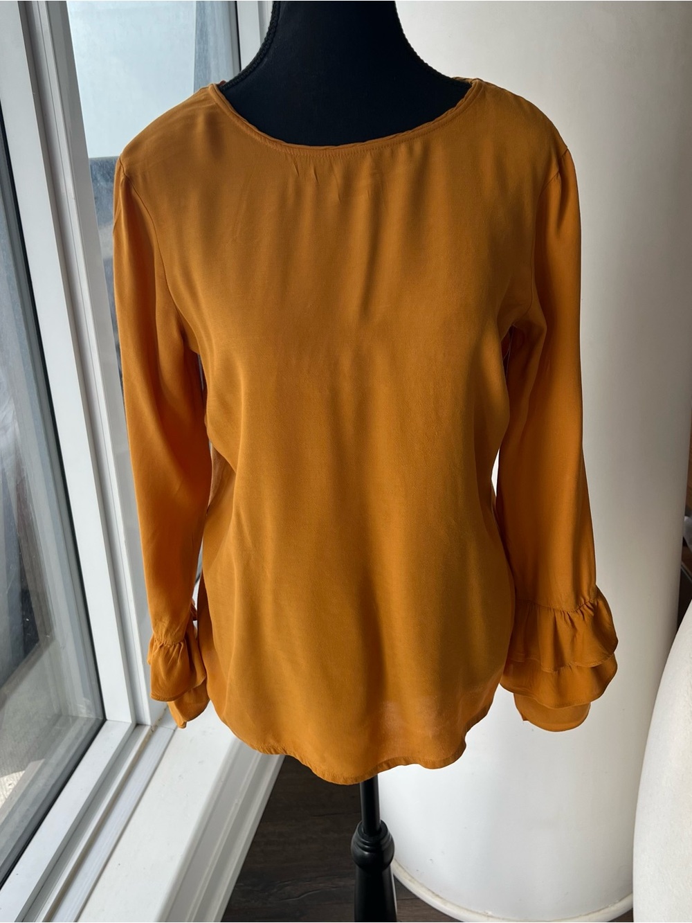 Excellent Condition! Women’s Mustard Long-Sleeve Blouse with Ruffle Cuffs